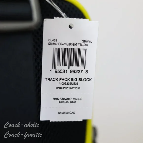 NWT Coach CL432 Track Pack In Colorblock Signature Canvas Mahogany/Bright Yellow - Picture 8 of 10